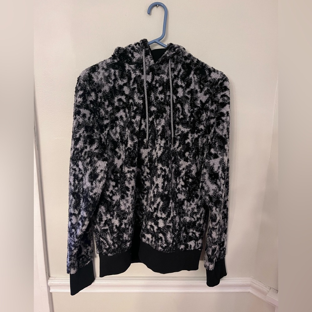 Athleta faux fur black and white hoodie. Good condition.